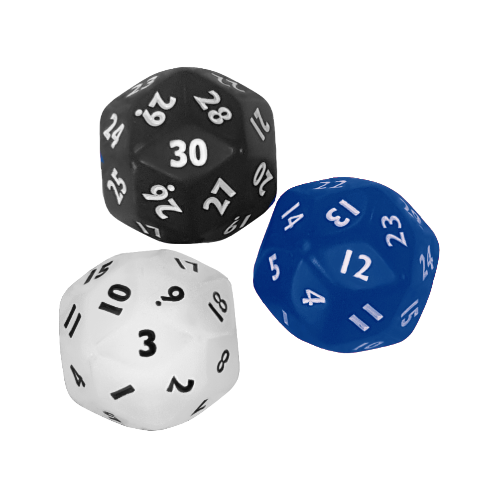1x D30 gaming dice thirty sided die number 1-30 5 Colors Acrylic Cubes Dice DS 