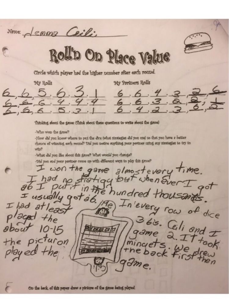 Student sample of Box Car's math game